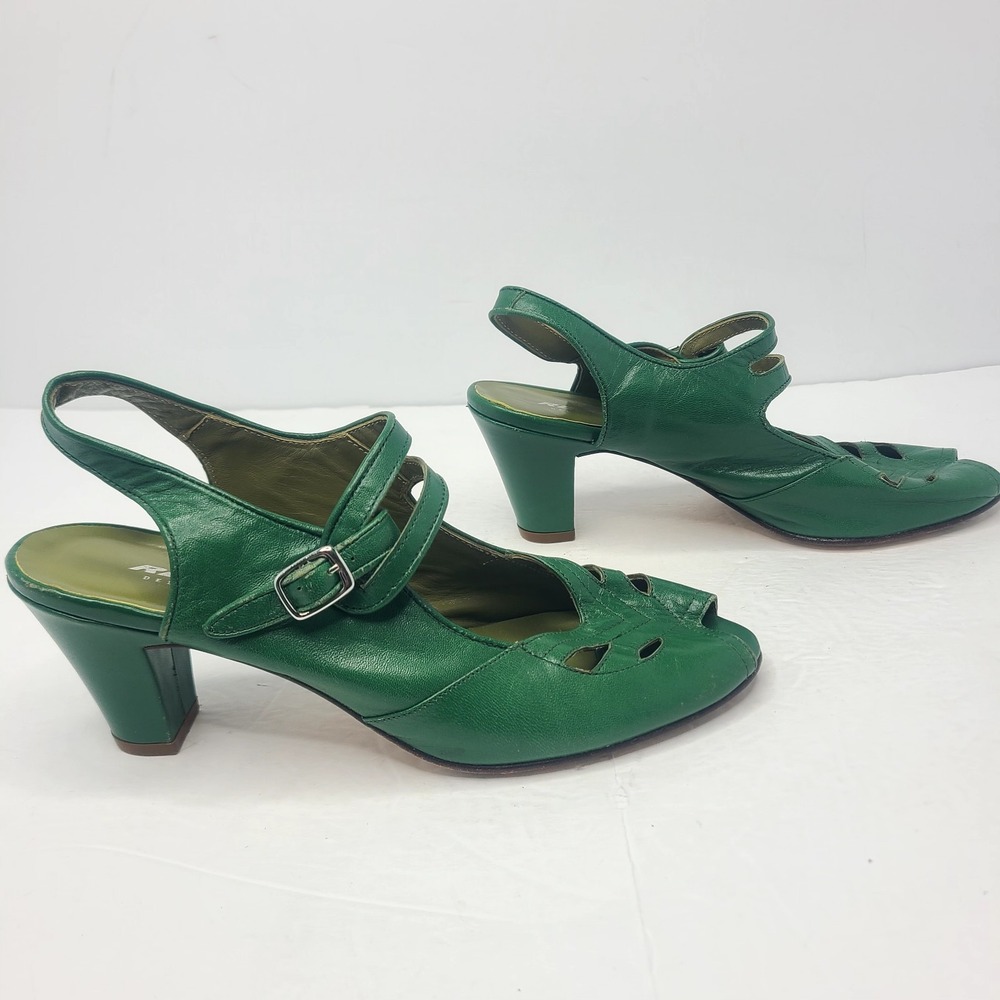 Re Mix Retro Style Shoes Green Leather Heels Peep Toe Pin Up Girl Rockabilly - Picture 2 of 9